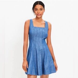 LOFT Chambray Seamed Mini Flare Dress